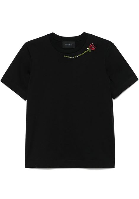 Black flower-embellished T-shirt Simone Rocha - women SIMONE ROCHA | 5342B0553BLKRDMLT